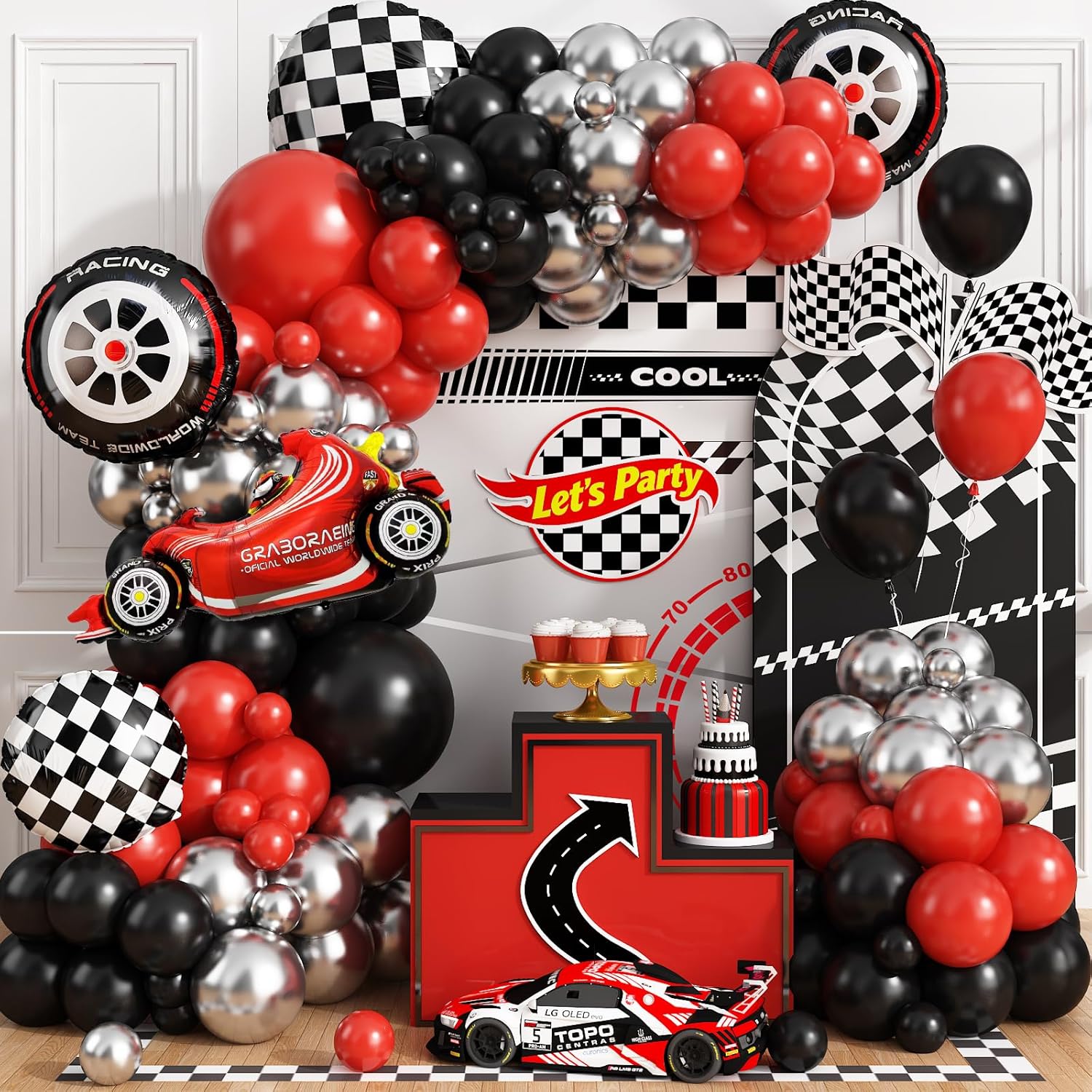 Race Car Checkered Wheel Red B - огляд і ціна Lighting Mcqueen Birthday Decor