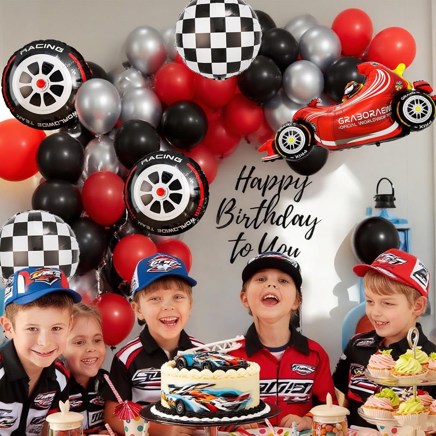 Race Car Checkered Wheel Red B - огляд і ціна Lighting Mcqueen Birthday Decor