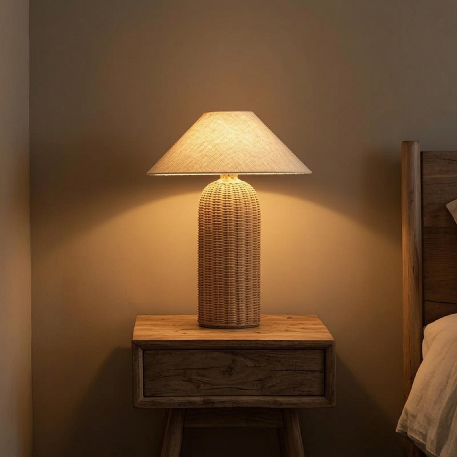 Bedside Lamp Rattan Base Fabri - огляд і ціна Lighting Decor In Room