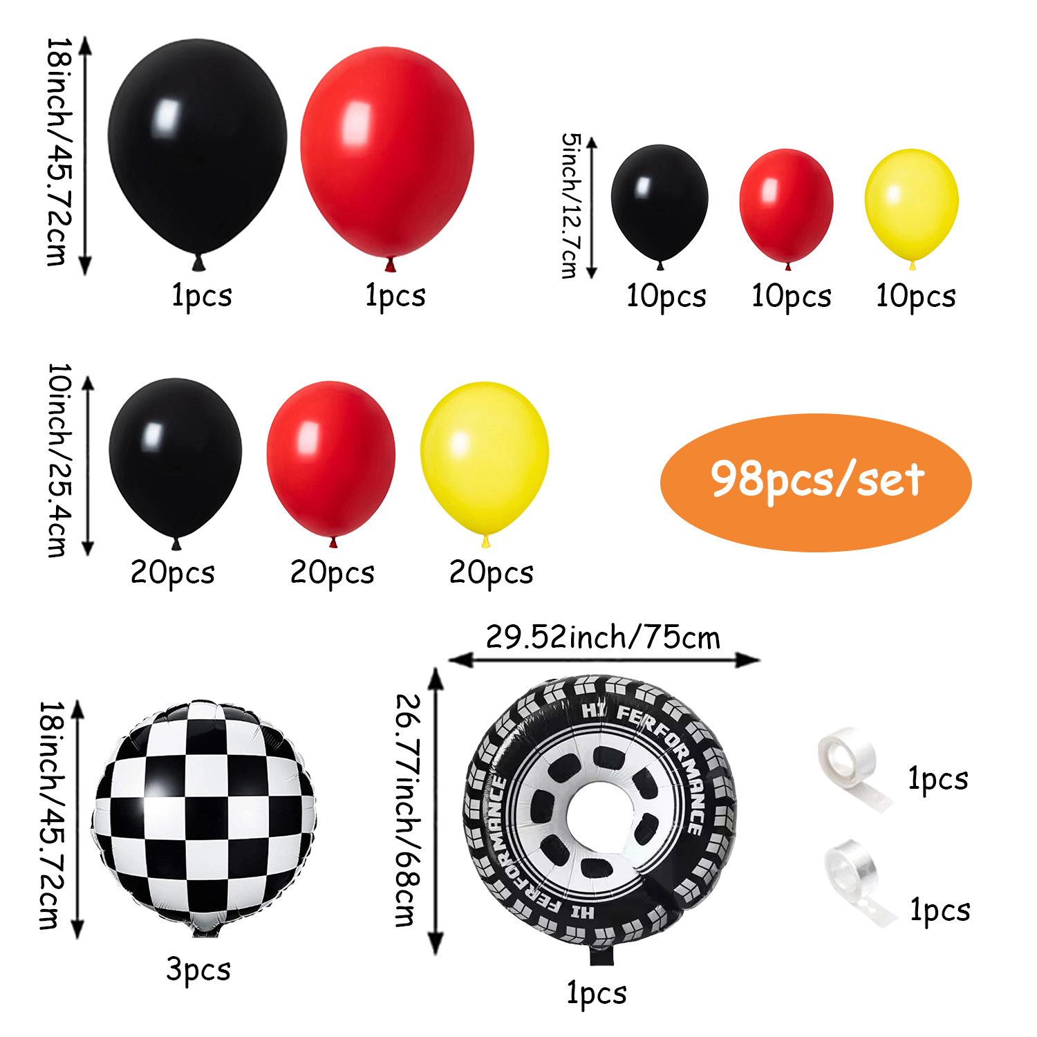 98-Piece Yellow and Black All- - огляд і ціна Lighting Mcqueen Birthday Decor