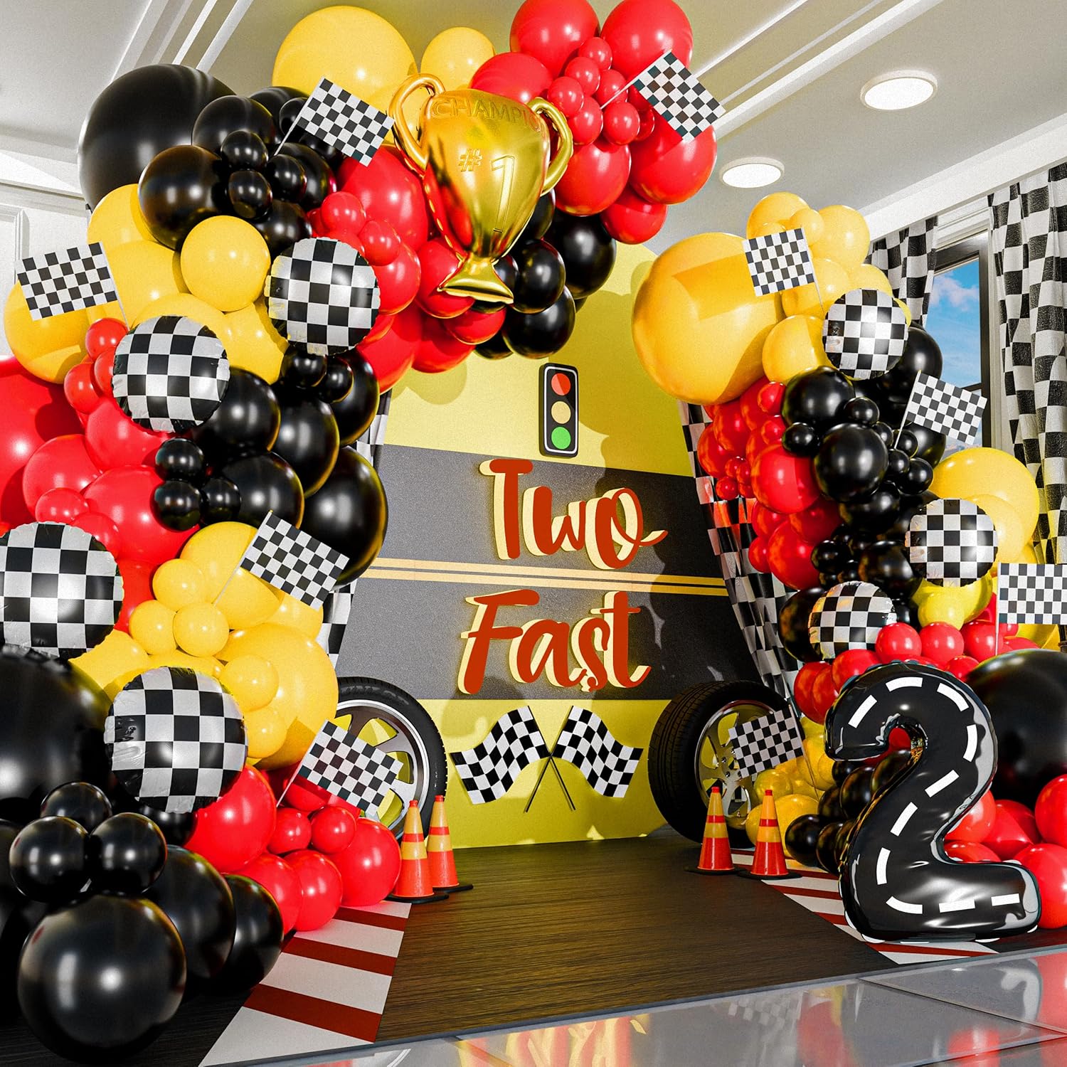 98-Piece Yellow and Black All- - огляд і ціна Lighting Mcqueen Birthday Decor