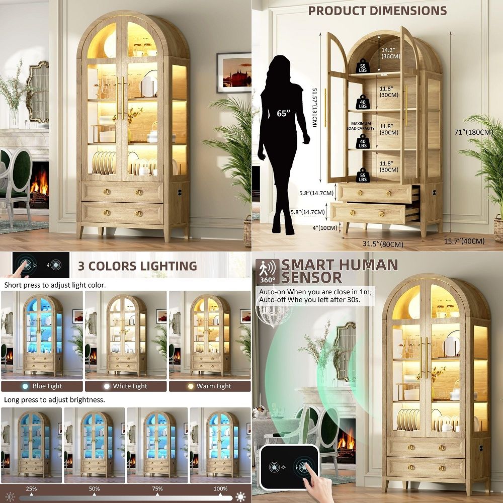 71 Arched Curio Cabinet with G - огляд і ціна Lighting & Home Decor Studio Photos